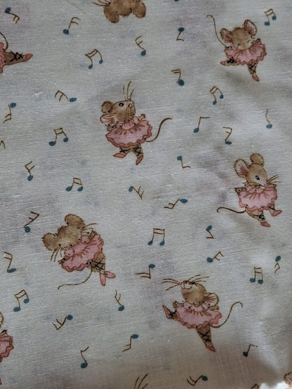 Vtg Adorable Pink Tutu Ballerina Mice  and  Musical Notes Fabric - 2 Yards x 44"